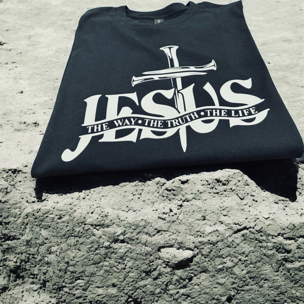 Jesus Graphic Tee in Black with White Cross Design